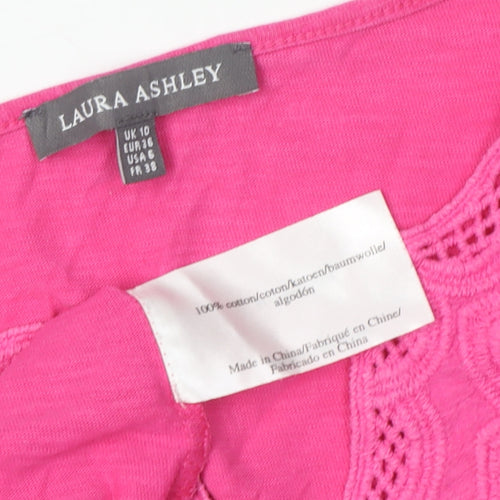 Laura Ashley Women's Pink Embroidered Short Sleeve T-Shirt