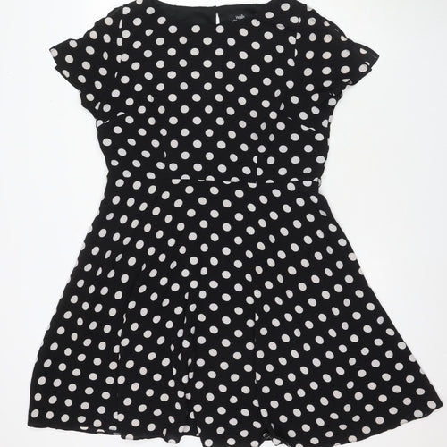 Wallis Women's Black Polka Dot A-Line Dress Size 16