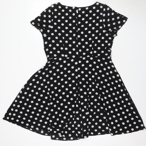 Wallis Women's Black Polka Dot A-Line Dress Size 16
