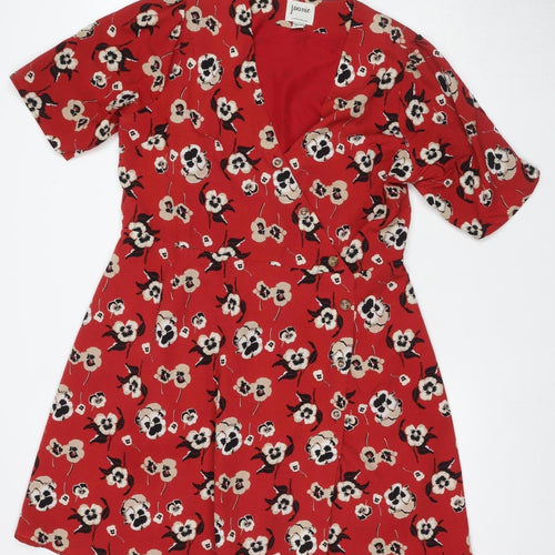 Joanie Women's Red Floral V-Neck Dress Size 16