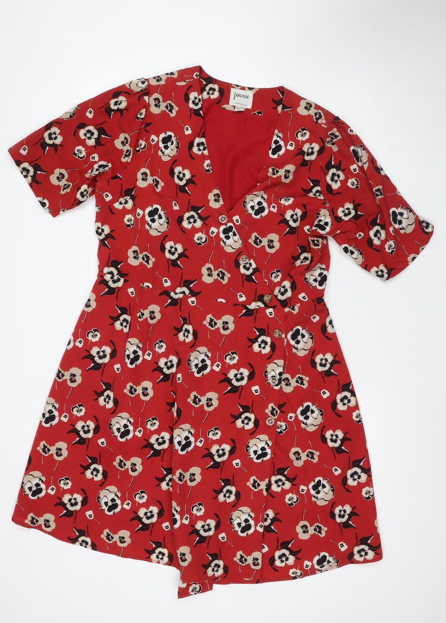 Joanie Women's Red Floral V-Neck Dress Size 16
