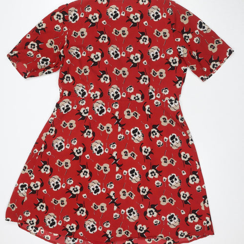 Joanie Women's Red Floral V-Neck Dress Size 16