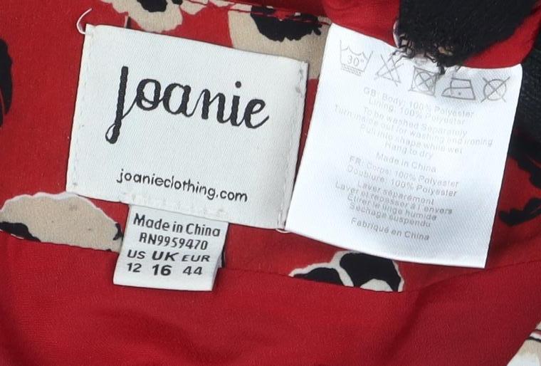 Joanie Women's Red Floral V-Neck Dress Size 16