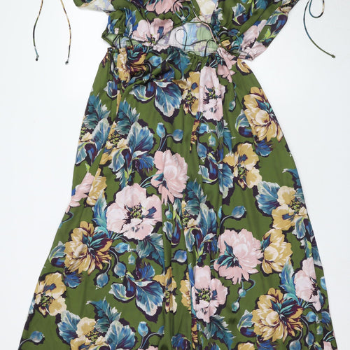 Zara Women's Green Floral Dress L