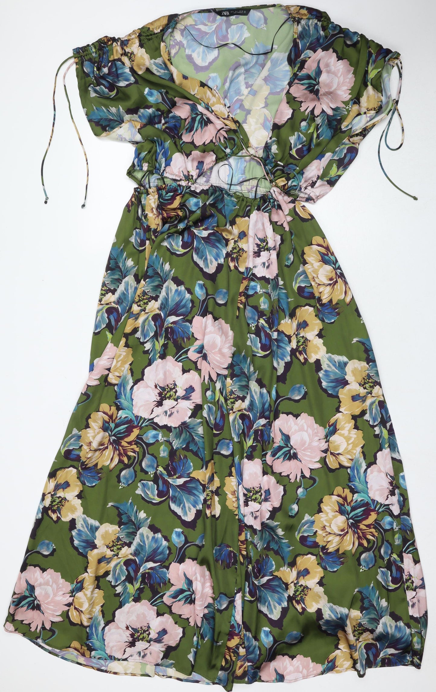 Zara Women's Green Floral Dress L