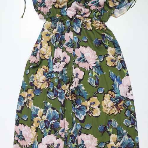 Zara Women's Green Floral Dress L