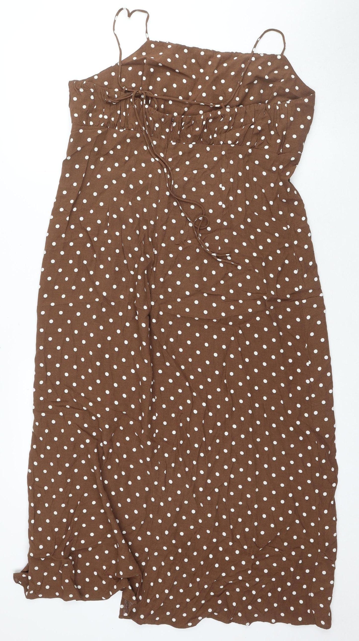 Marks and Spencer Brown Polka Dot Slip Dress Size 14