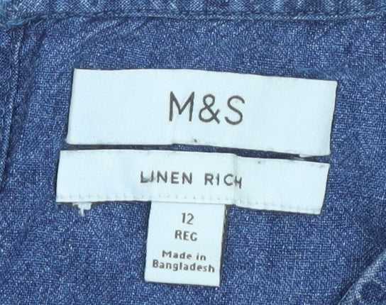 Marks and Spencer Blue Linen Women's Shift Dress Size 12