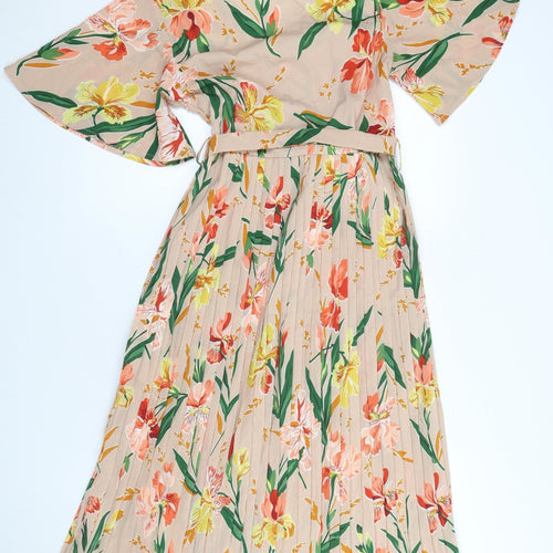 PrettyLittleThing Women Beige Floral Midi Wrap Dress