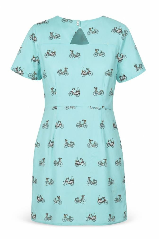 Front view of Sugarhill Boutique Women's Blue Bicycle Shift Dress, size 14