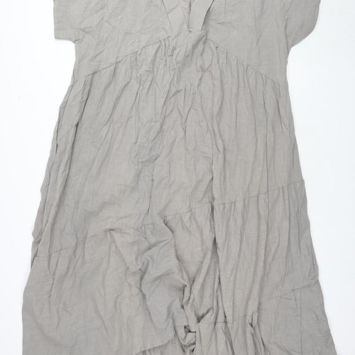 Zanzea Women's Grey V-Neck Short Sleeve Cotton Dress, Size 5XL