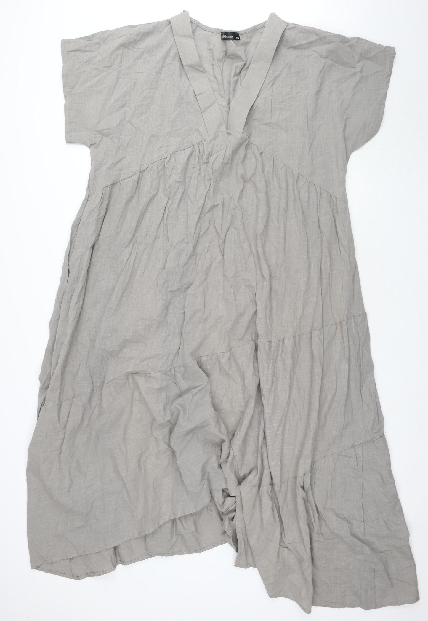 Zanzea Women's Grey V-Neck Short Sleeve Cotton Dress, Size 5XL