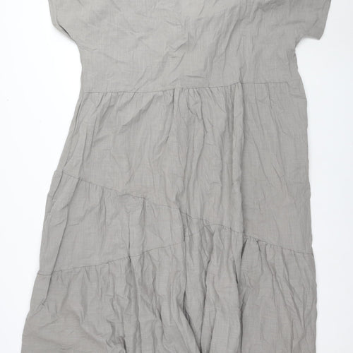 Zanzea Women's Grey V-Neck Short Sleeve Cotton Dress, Size 5XL