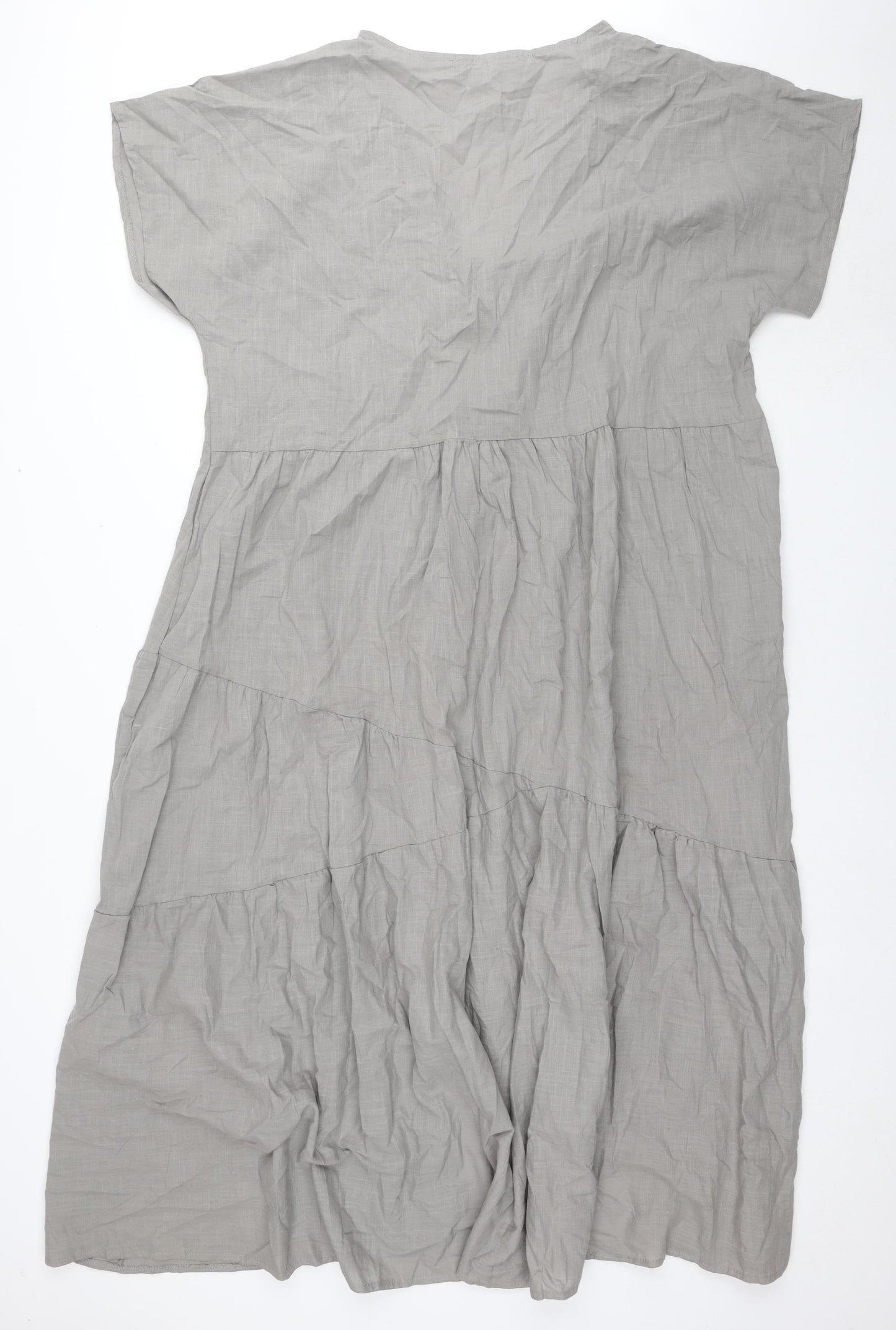 Zanzea Women's Grey V-Neck Short Sleeve Cotton Dress, Size 5XL