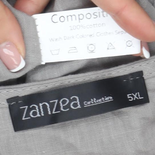 Zanzea Women's Grey V-Neck Short Sleeve Cotton Dress, Size 5XL