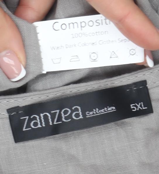Zanzea Women's Grey V-Neck Short Sleeve Cotton Dress, Size 5XL