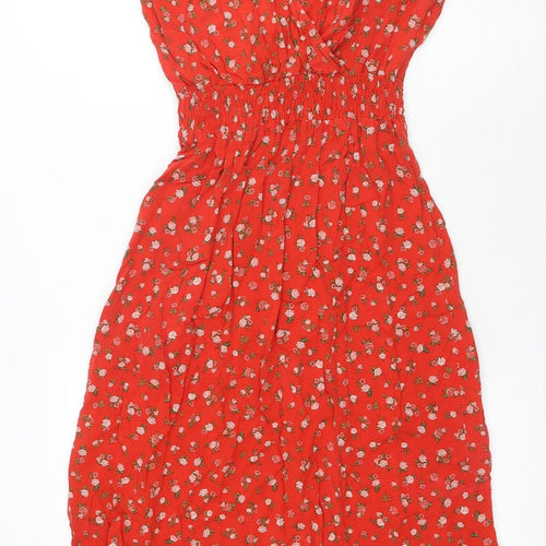 New Look Women's Red Floral A-Line Midi Dress Medium