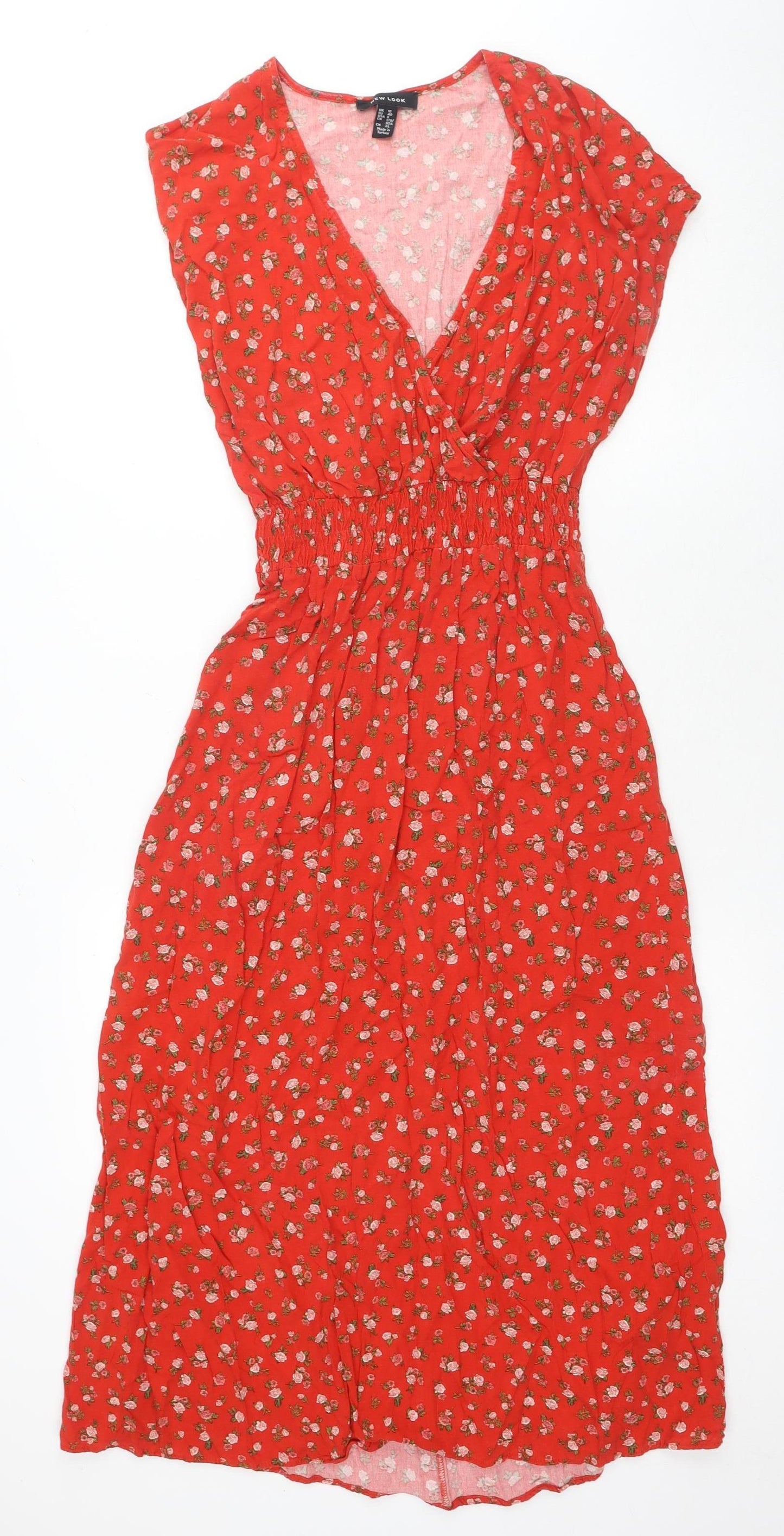 New Look Women's Red Floral A-Line Midi Dress Medium