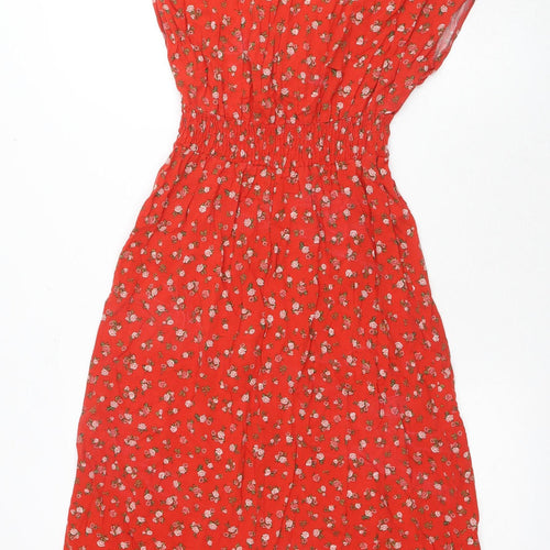 New Look Women's Red Floral A-Line Midi Dress Medium