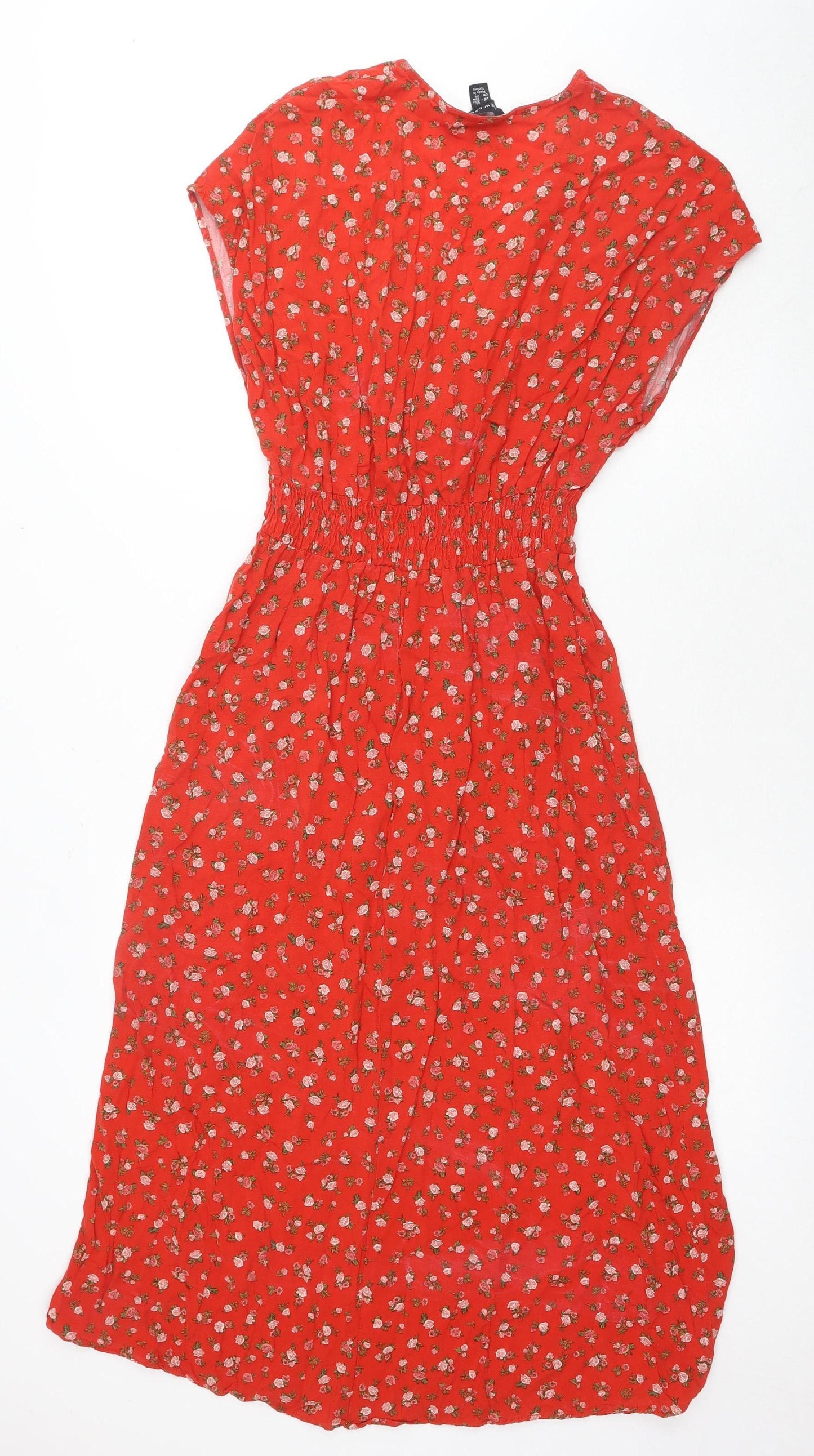 New Look Women's Red Floral A-Line Midi Dress Medium