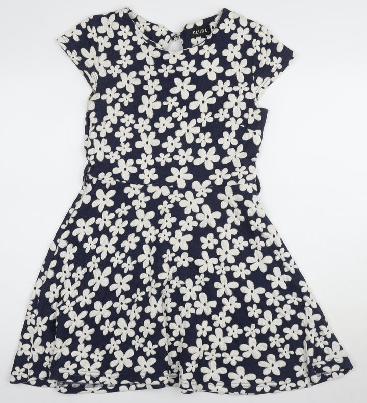 Club L Women's Blue Floral Skater Dress Size 10