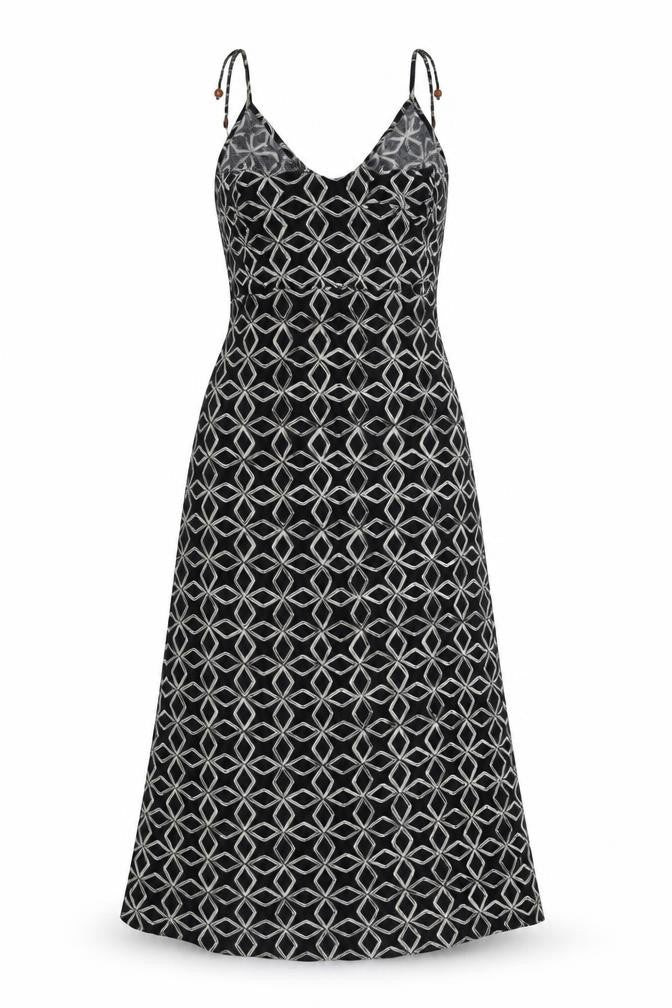 Front view of Marks & Spencer Black Geometric Sleeveless Women's Dress