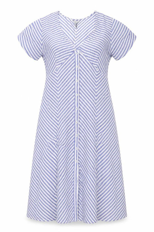 Front view of Max Studio Women’s Blue Striped A-Line Dress, size UK 8