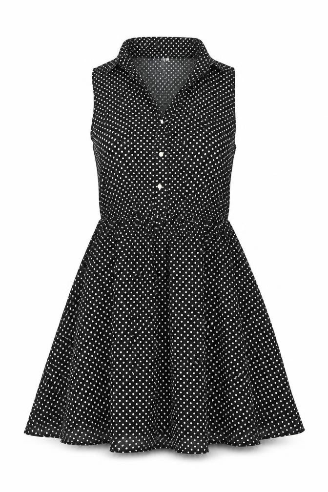 Front view of Belle by Oasis Women's Black Polka Dot Dress S