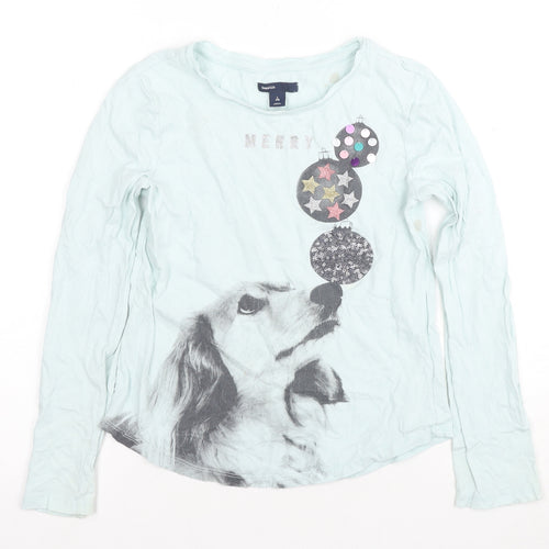 Gap Kids Blue Long Sleeve Dog Christmas T-Shirt L