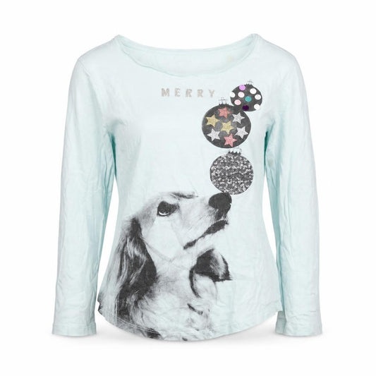 Front view of Gap Kids Blue Long Sleeve Dog Christmas T-Shirt L