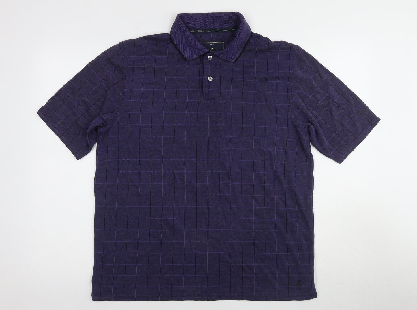 Marks and Spencer Men's Purple Check Polo Shirt M