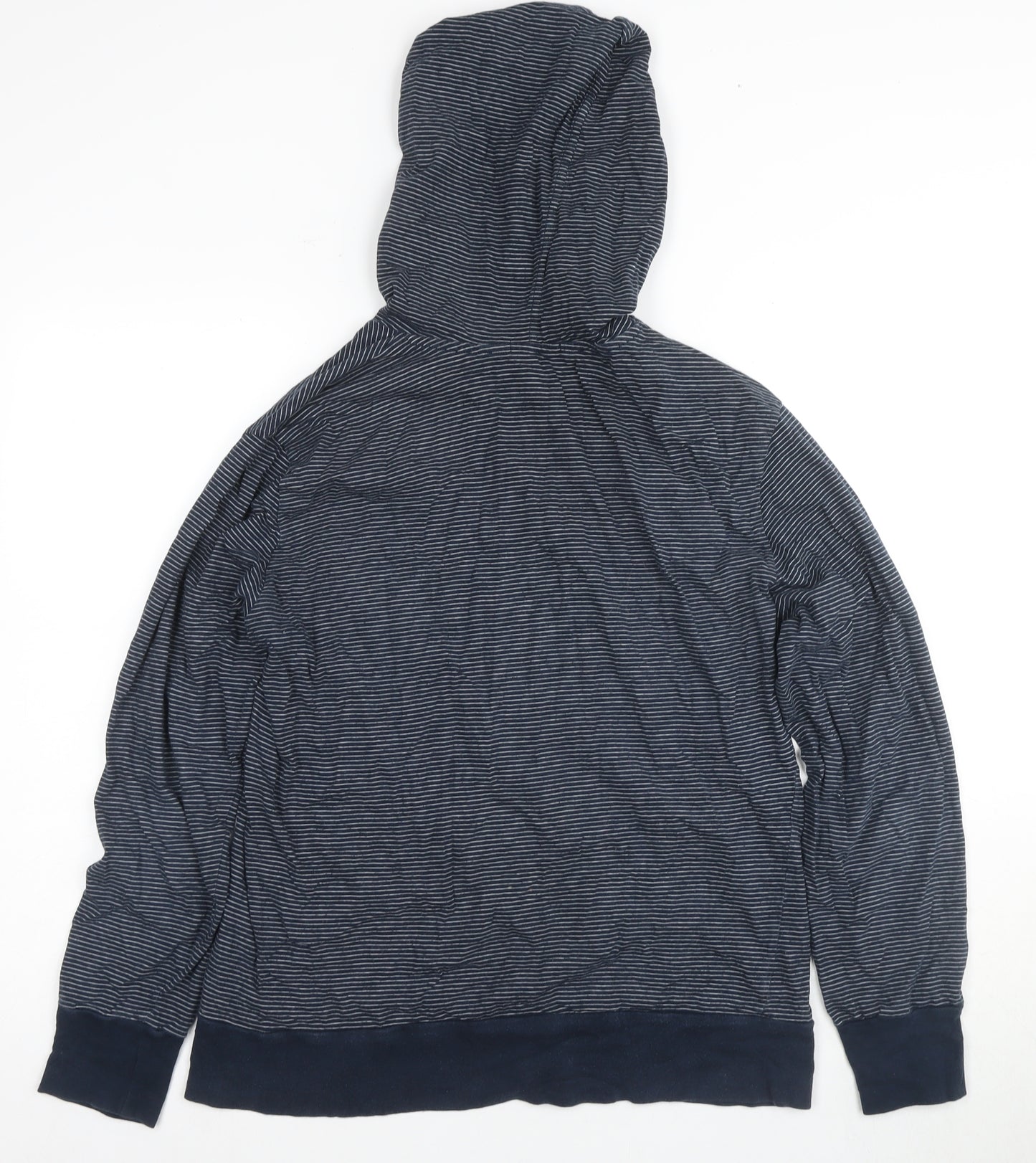 French Connection Men's Blue Striped Pullover Hoodie L