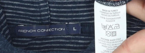 French Connection Men's Blue Striped Pullover Hoodie L