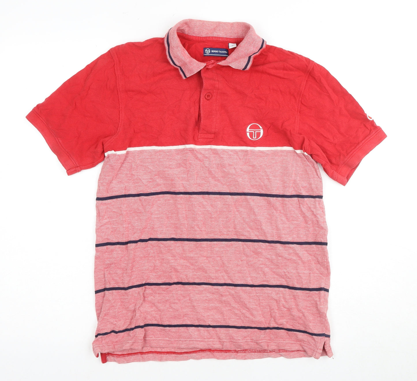 Sergio Tacchini Men's Red Striped Polo Shirt - Size S
