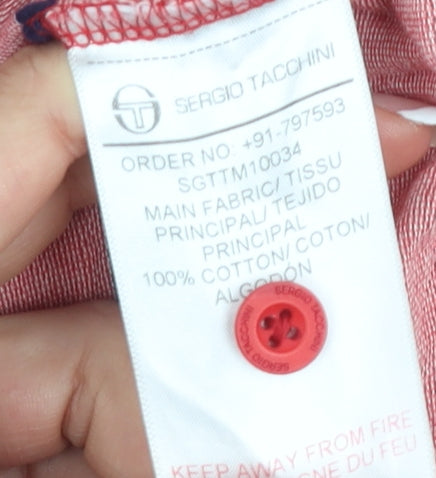 Sergio Tacchini Men's Red Striped Polo Shirt - Size S