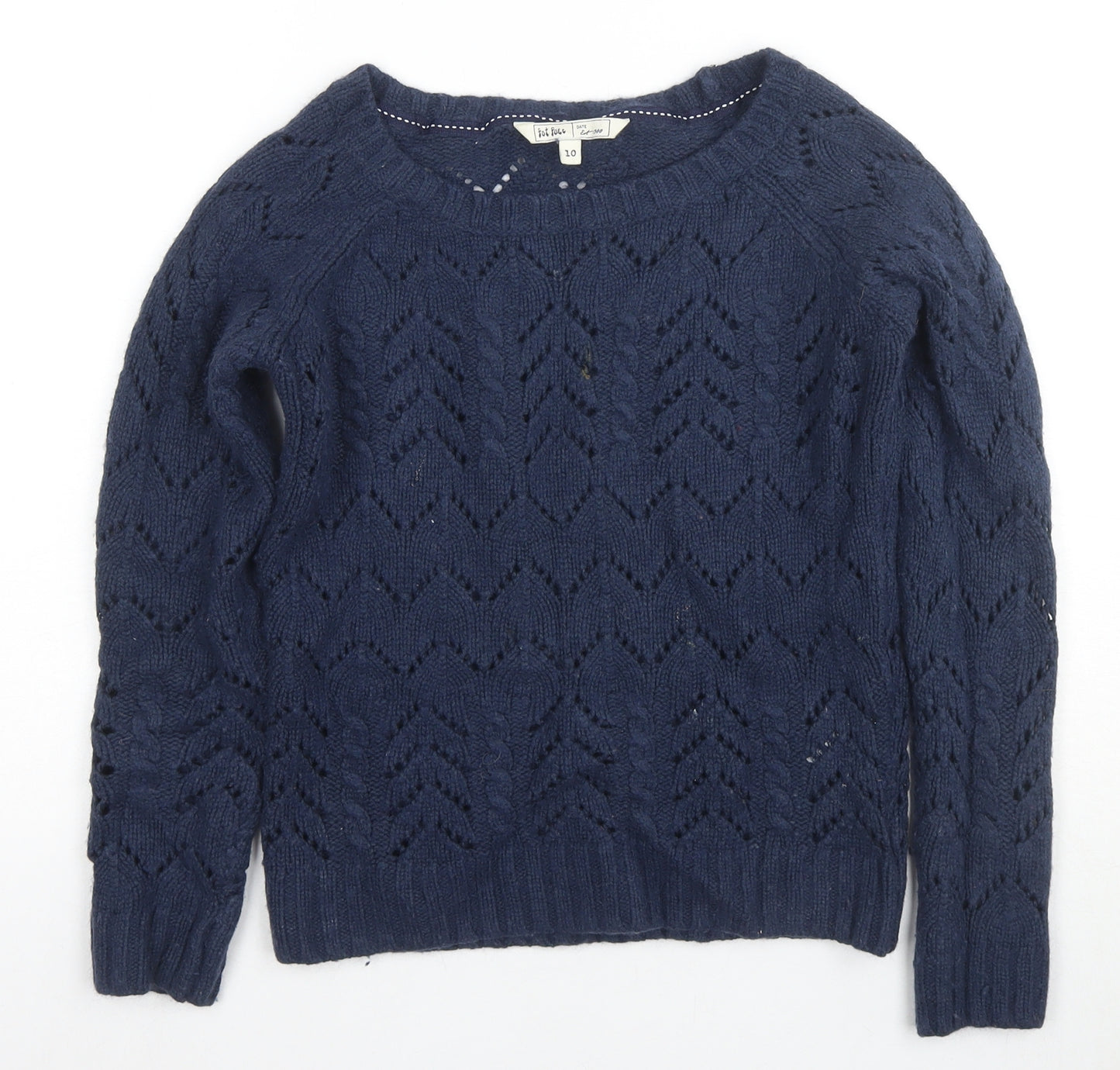 Fat Face Women's Blue Open-Knit Pullover Jumper Size 10