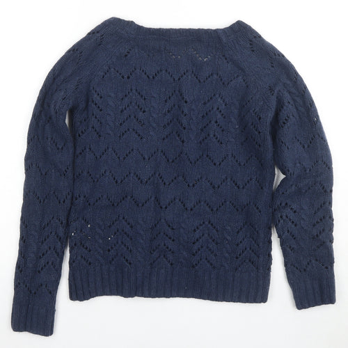 Fat Face Women's Blue Open-Knit Pullover Jumper Size 10