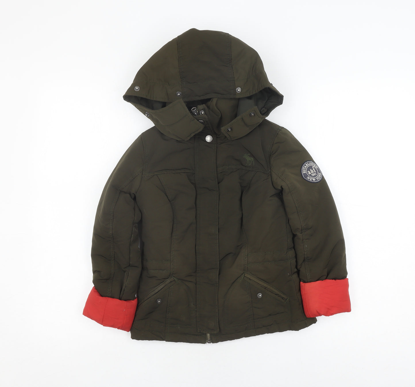 Abercrombie Boys Green Puffer Jacket Size S with Hood