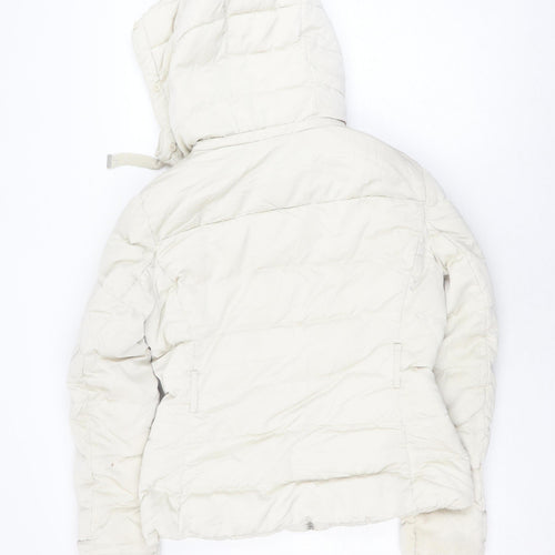 Zara Women Ivory Puffer Jacket M Winter Hooded