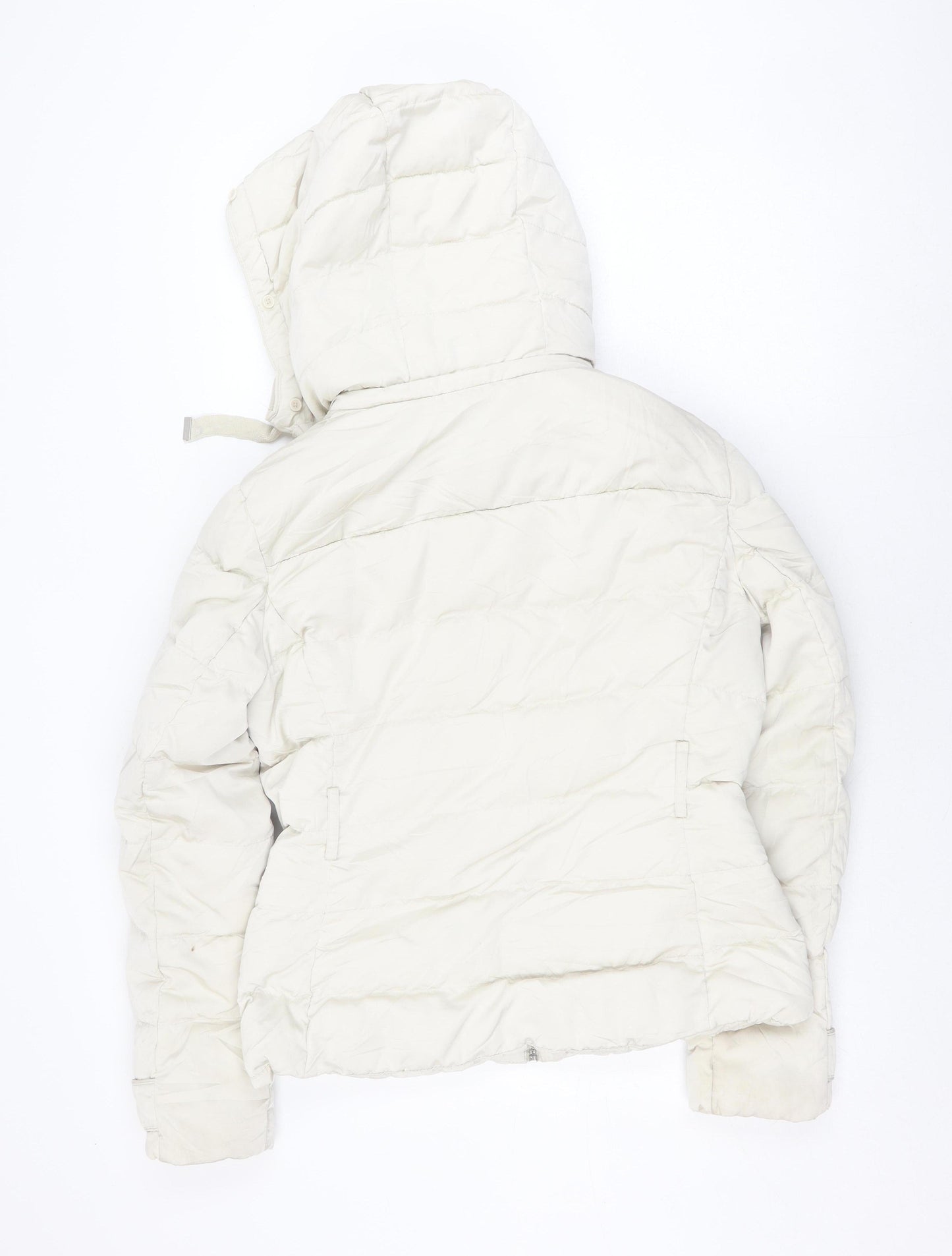 Zara Women Ivory Puffer Jacket M Winter Hooded