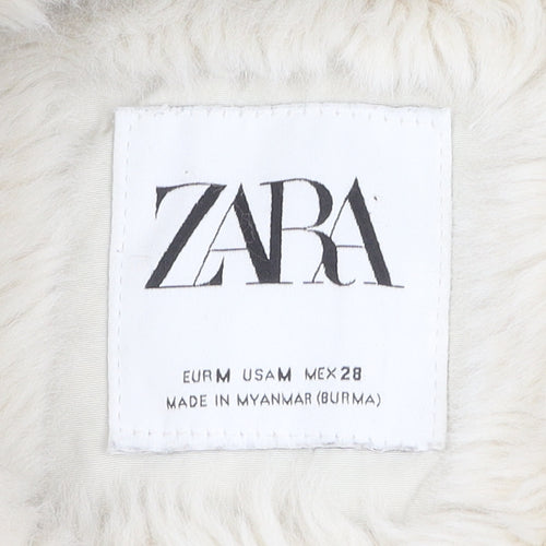 Zara Women Ivory Puffer Jacket M Winter Hooded