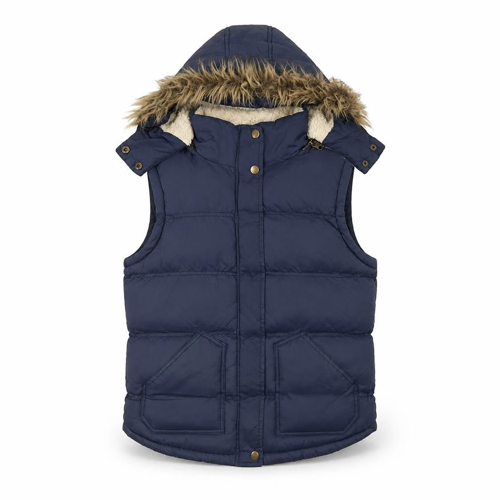 Front view of Ruby Tuesday Women's Blue Hooded Puffer Waistcoat, size 12