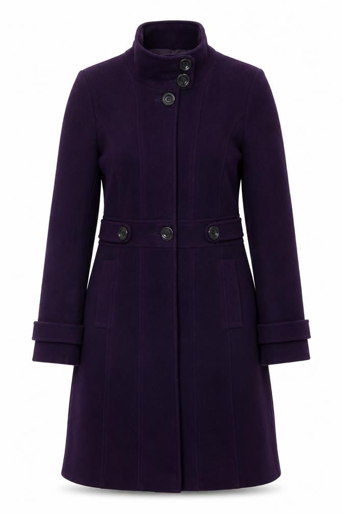 Front view of Laura Ashley Women's Purple Classic Overcoat, size 8, Formal
