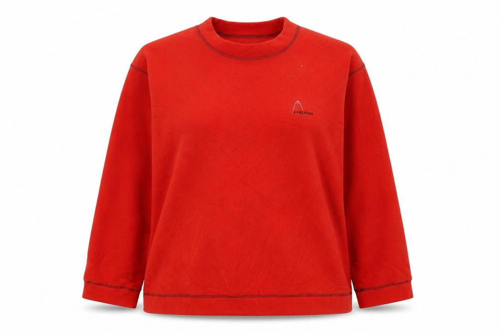 Front view of HEAD unisex red lightweight fleece crew neck sweatshirt, size 16