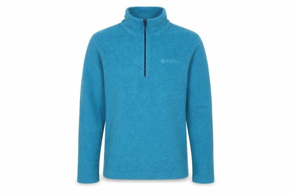 Front view of Mountain Warehouse boys’ blue 1/2 zip sweatshirt fleece 9 years