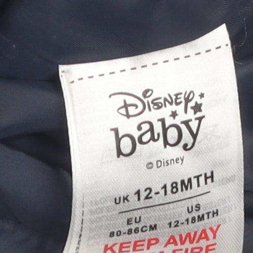 Disney Unisex Baby Blue Hooded Puffer Jacket, 12-18M