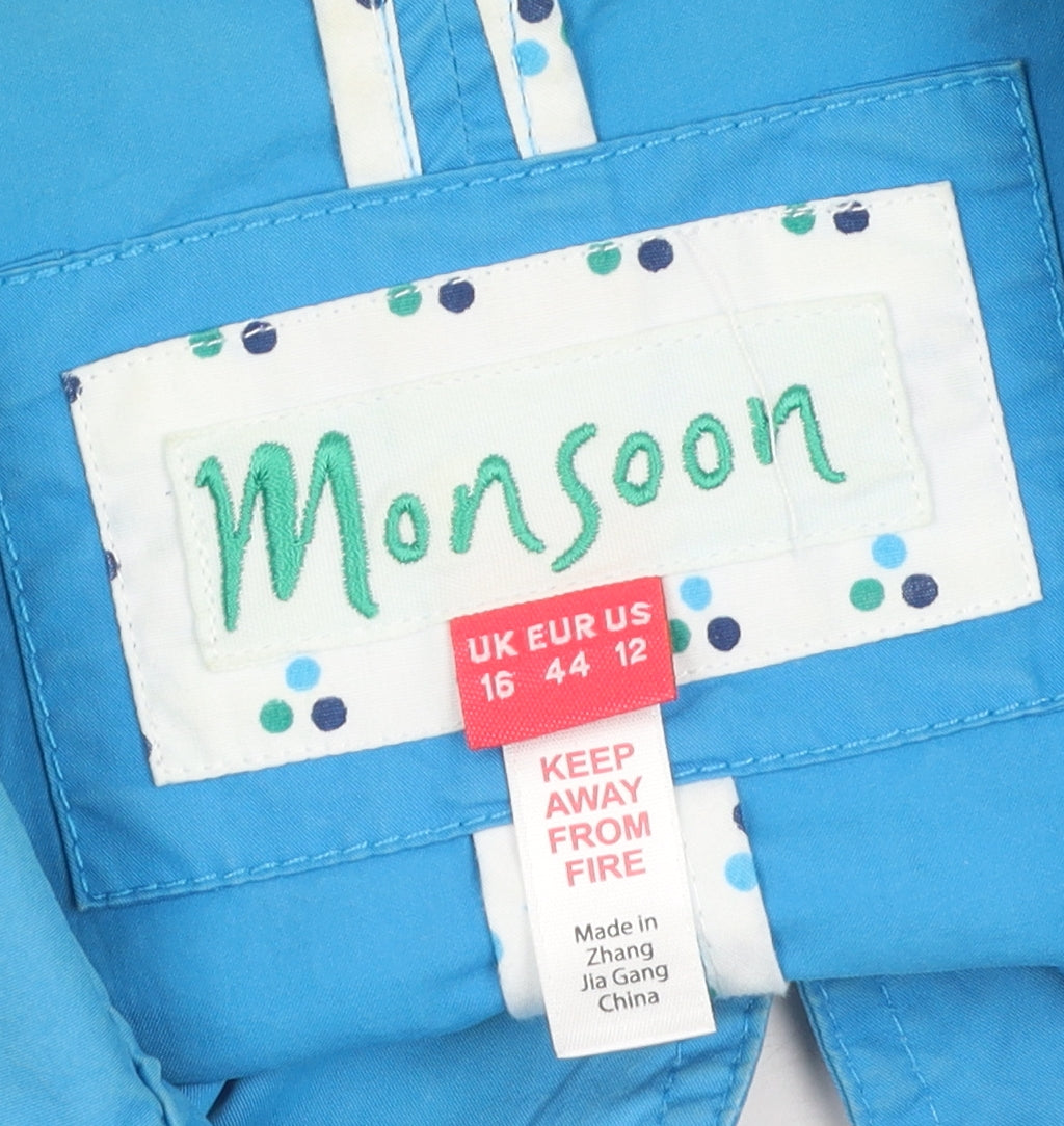 Monsoon Women's Blue Trench Coat Size 16 Belted