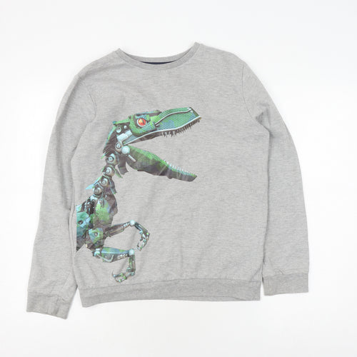 Bluezoo Boys Grey Sweatshirt 13-14 Yrs Dinosaur Pullover Jersey