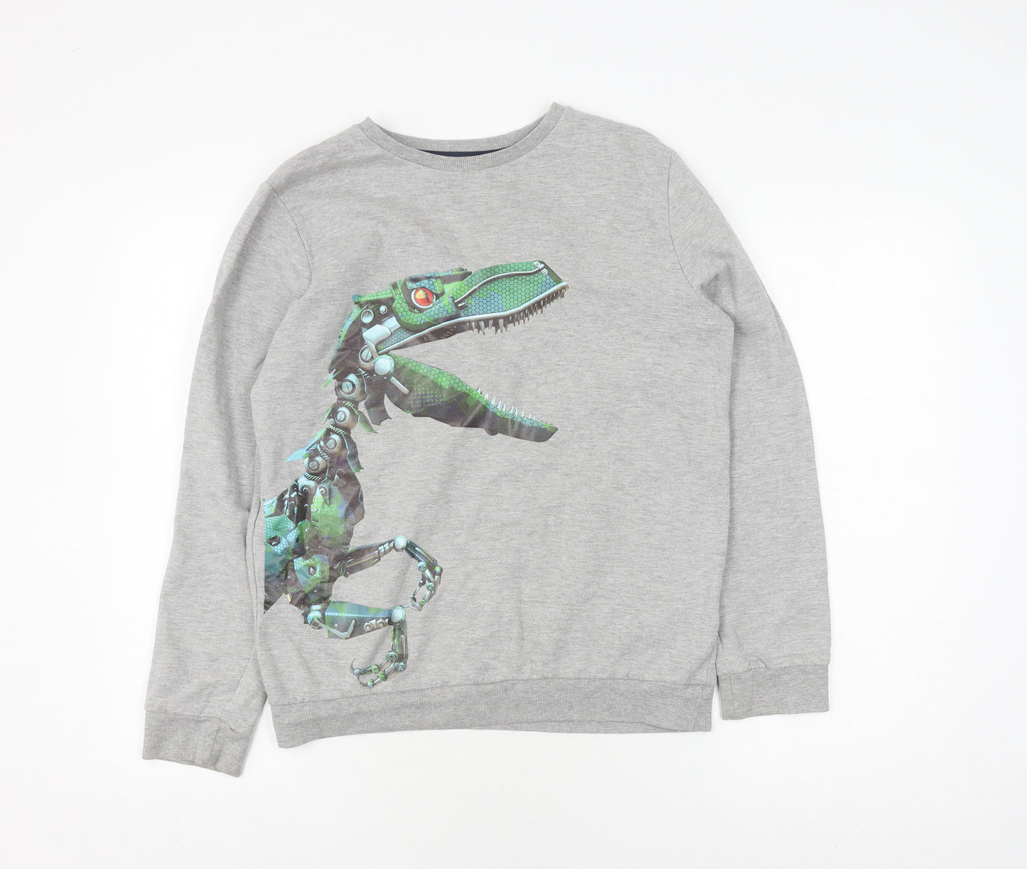 Bluezoo Boys Grey Sweatshirt 13-14 Yrs Dinosaur Pullover Jersey