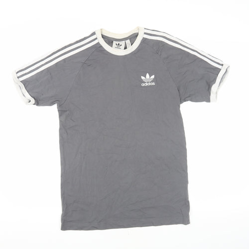 Adidas Men's Grey Cotton T-Shirt, Size S, Crew Neck